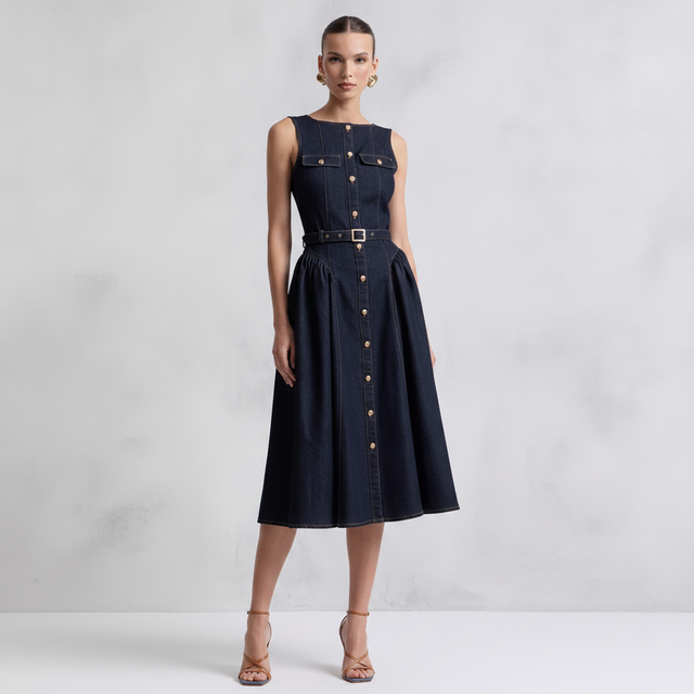 Women's Sleeveless Denim Midi Dress