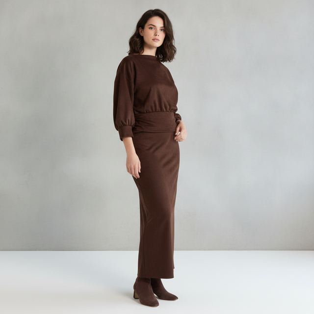 Renee C Faux Suede Maxi Dress - Plus - Chocolate