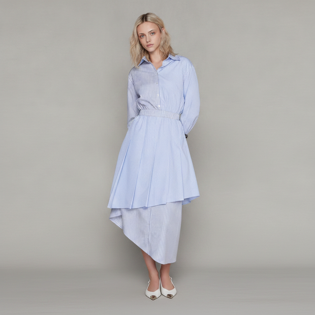 Malta Dress in Blue Pinstripe