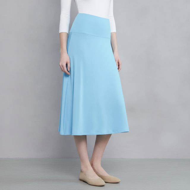 Made by Johnny Women's Lightweight Fold Over Flared Midi Skirt L AQUA