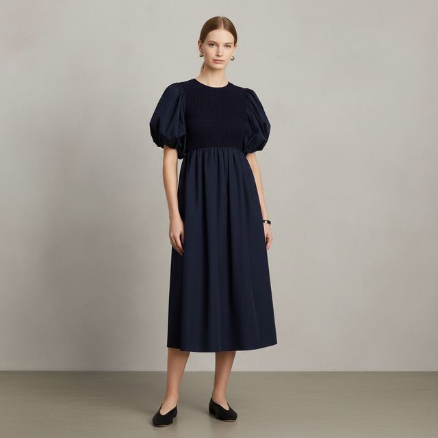 Puffed Sleeve Midi Dress