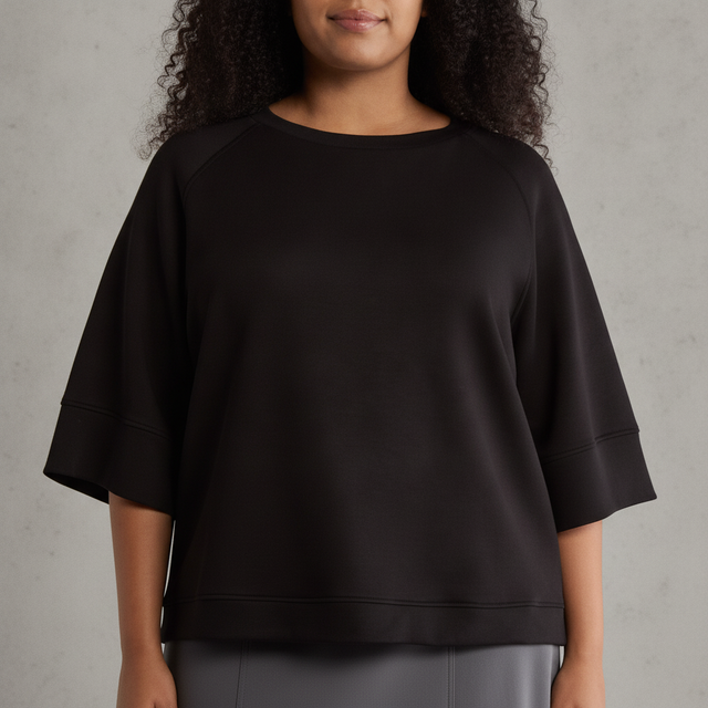 T Tahari Three-Quarter Sleeve Scuba Top - Plus - Black