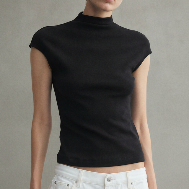 STAND-UP COLLAR JERSEY TOP