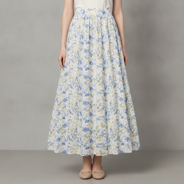 Belle Poque Belle Floral Pleated Maxi Skirt