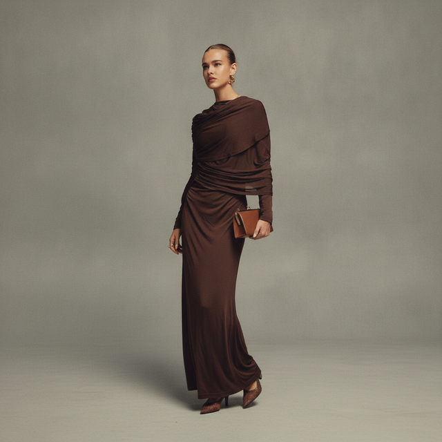 Cape Evening Gown- Chocolate