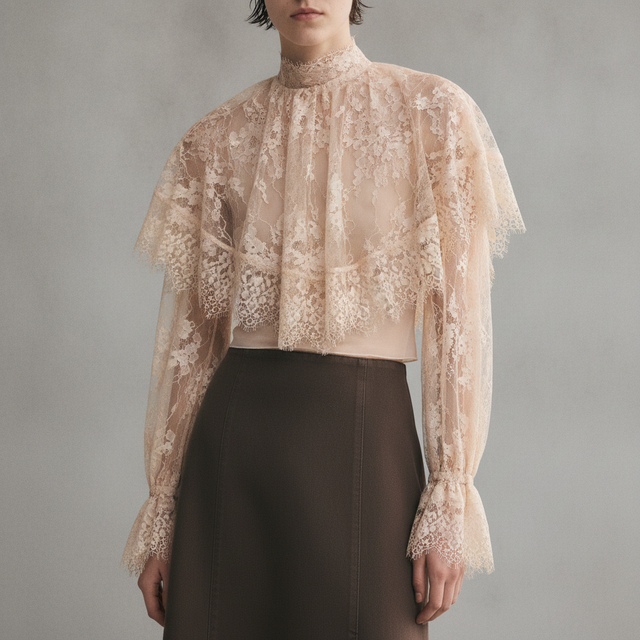 H&M Cape-Detail Lace Top - Light Beige