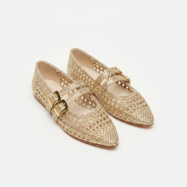 Baylee Woven Ballet Flats Gold Woven Stella