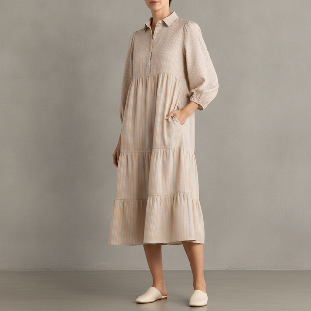 Stripe Tiered Maxi Shirtdress