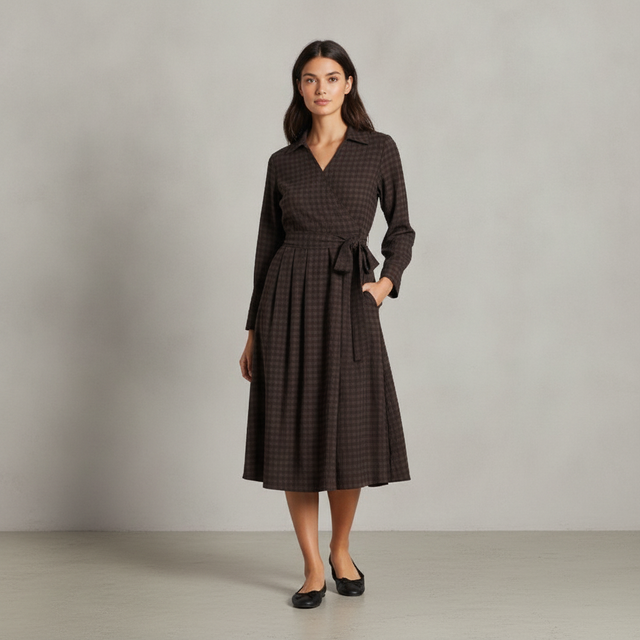 Women's Long Sleeve Tie-Waist Midi Dress