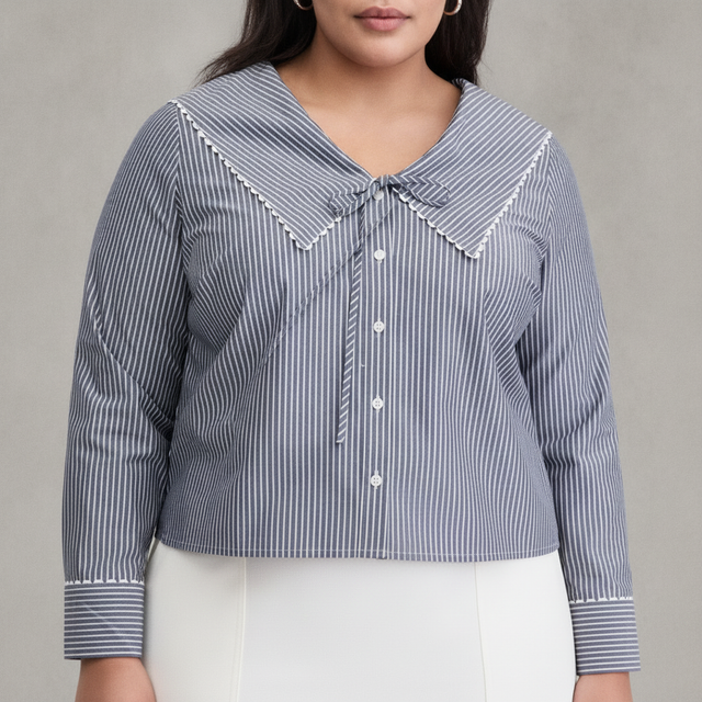 On 34th Plus Size Striped Cotton Button-Front Shirt