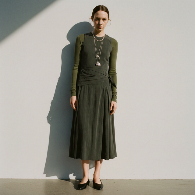 Lyocell dress with scarf - pictured with Army Green Abardsion Long Sleeve Fitted Shell