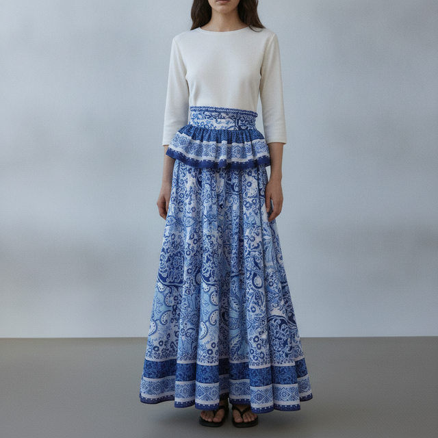 Women's Blue/paisley Printed Maxi Skirt