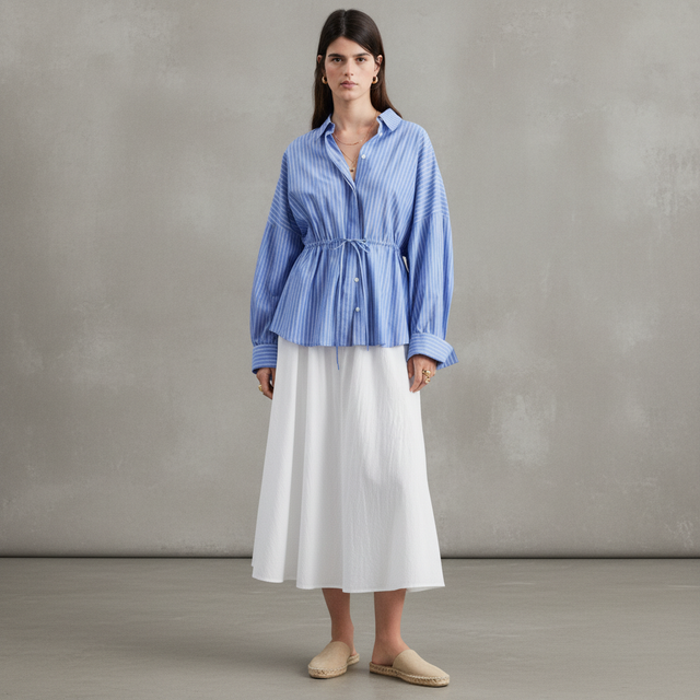 Cotton Poplin Drawstring Shirt