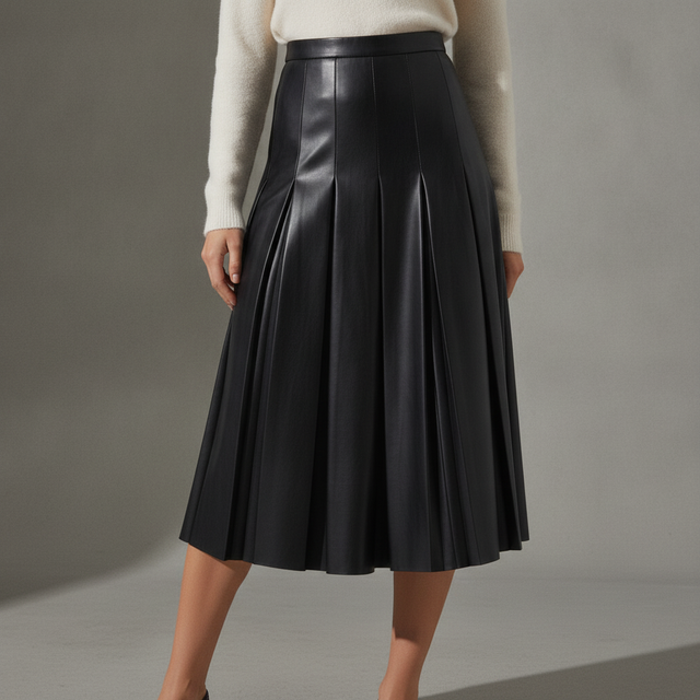 Vena Pleated Faux Leather Skirt