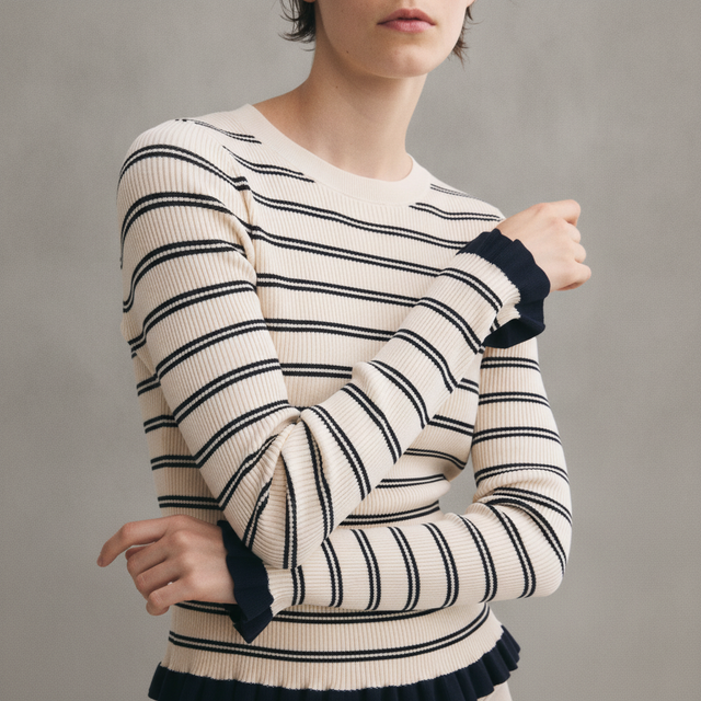 H&M Ruffle-Trimmed Rib-Knit Top