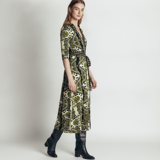 Imogen Collared Jersey Dress-Multi, Blossoming Gardenia