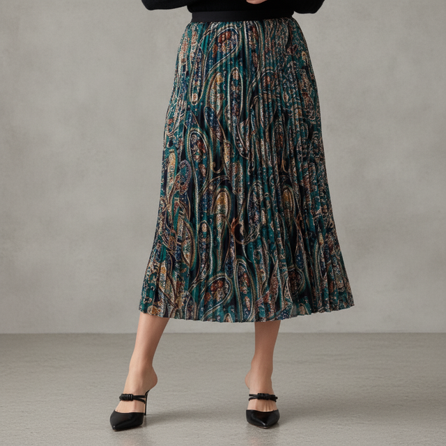 Vince Camuto Women's Long Sleeve Sweater Paisley Pleated Twofer Skirt