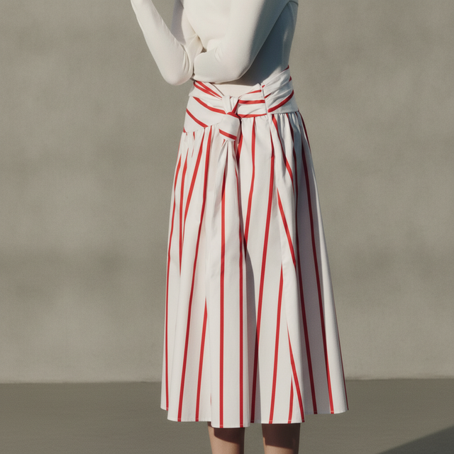 Women's White/striped Tie-Detail Poplin Skirt