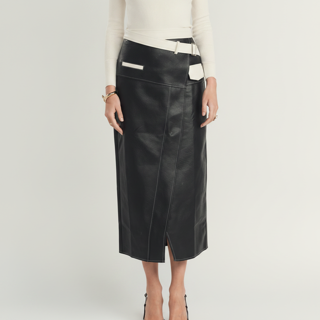 Belted Leather Skirt