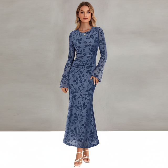 Zesica Floral Sleeve Long Maxi Mesh Dress