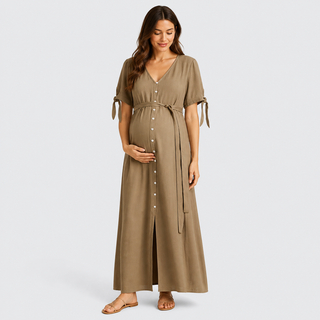 MAMA TIE-BELT VISCOSE DRESS