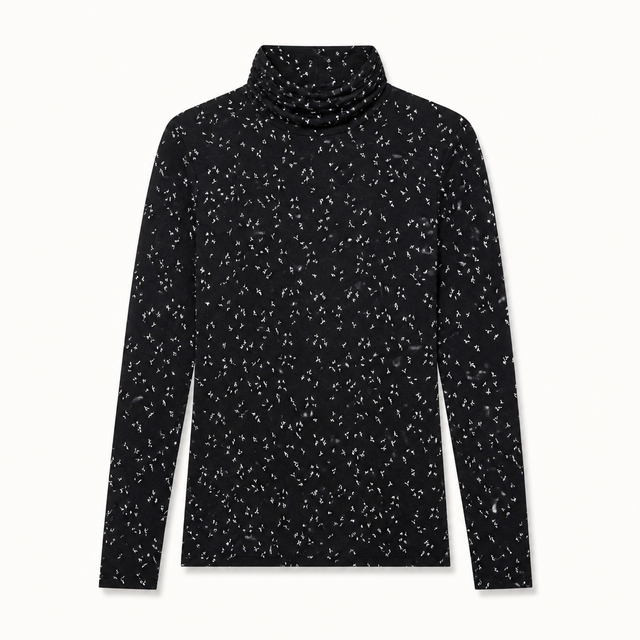Amazon Essentials Long-Sleeve Turtleneck Stretch Fleece - Black/White Tossed Leaf