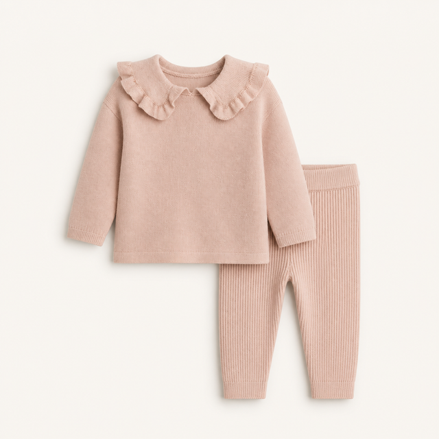 Kids 2-Piece Rib-Knit Cotton Set - Light Dusty Pink