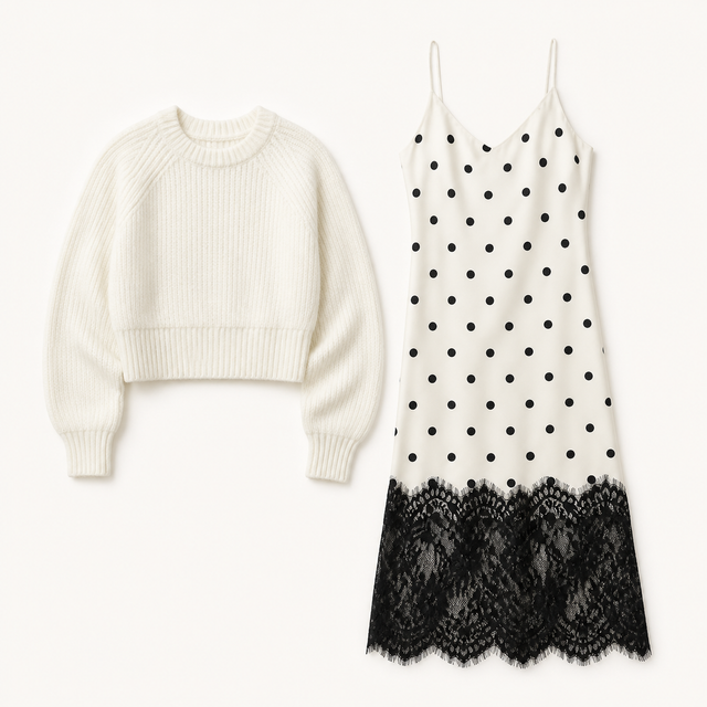 White/Black Polka Dot 2-in-1 Jumper Slip Dress