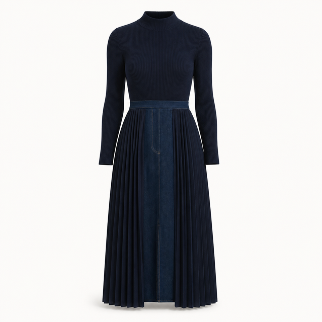 Denim Twofer Dress - Navy Multi