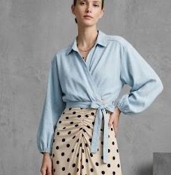 Women's Pale denim blue Denim Wrap Blouse
