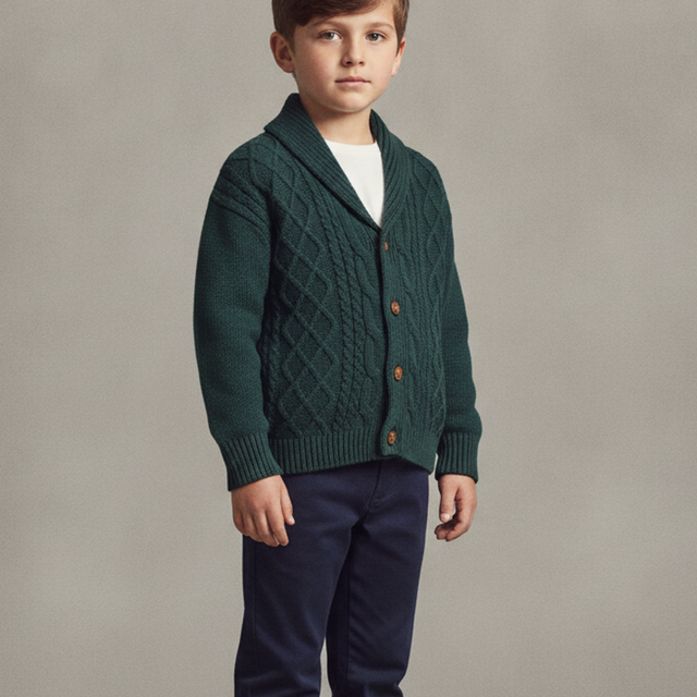 Toddler Boy Sweater Cardigan — Dark Green