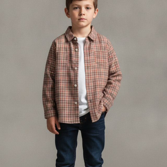 Boys Organic Cotton Flannel Shirt — Brown Plaid