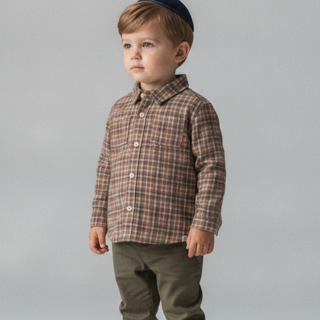 Toddler Boy Organic Cotton Flannel Shirt — Brown Plaid