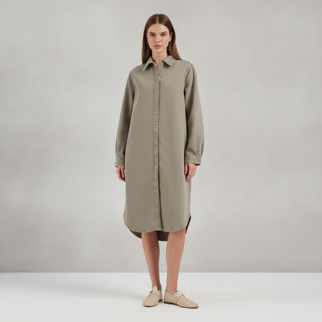 ASOS DESIGN denim shirt midi dress in khaki