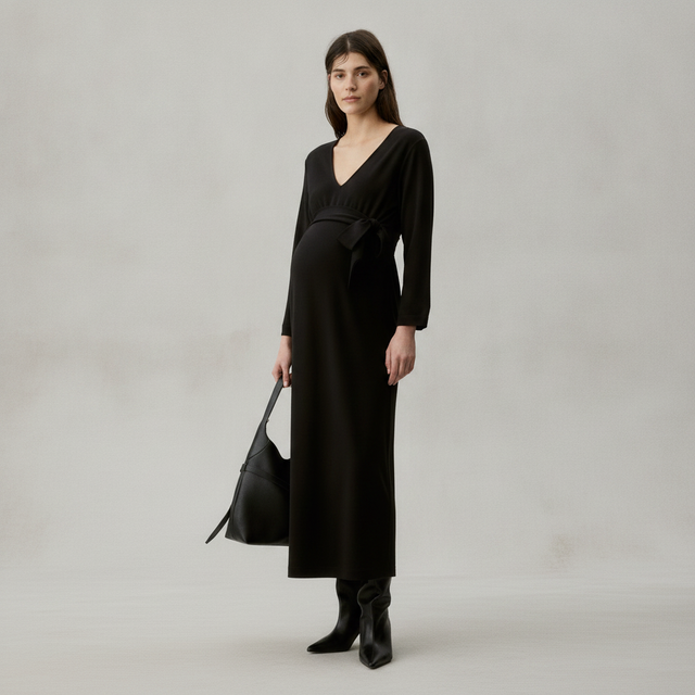MAMA TIE-BELT JERSEY DRESS
