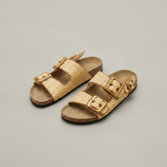STAFFA RAFFIA BUCKLE SANDALS