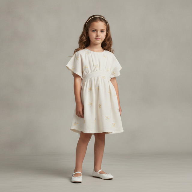 Girls Short-Sleeve Floral Dress — Holland Ivory