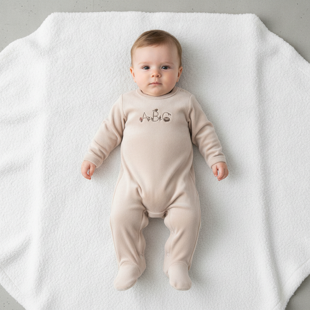 Baby Boy Footie — Embroidered ABC Tan