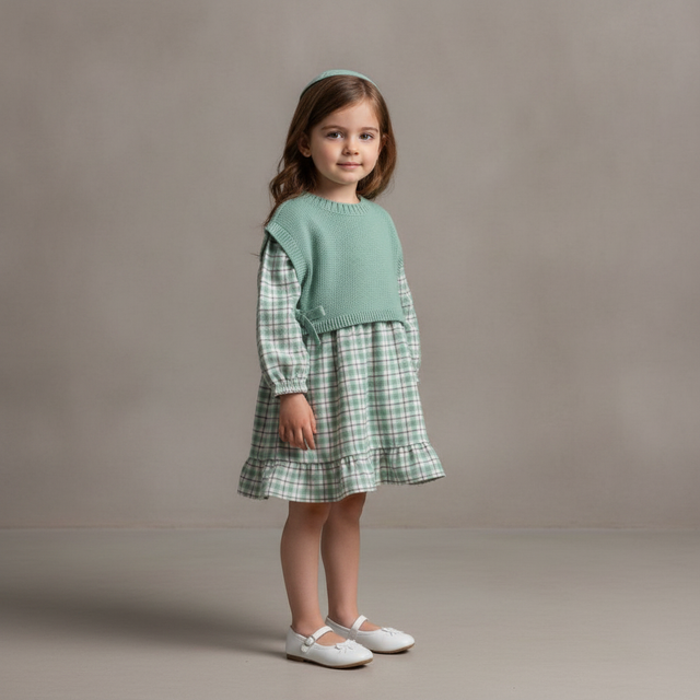 Baby Girl 2-Piece Checkered Flannel Dress — Green