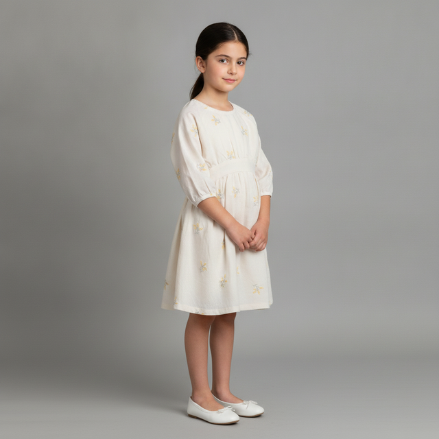 Girls Embroidered Floral Dress — Holland Ivory