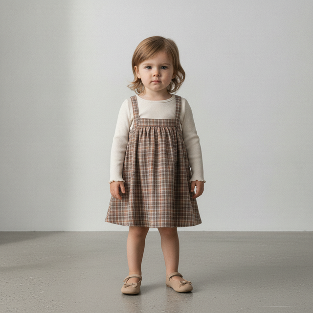 Toddler Girl Organic Cotton Jumper Set — Brown Plaid