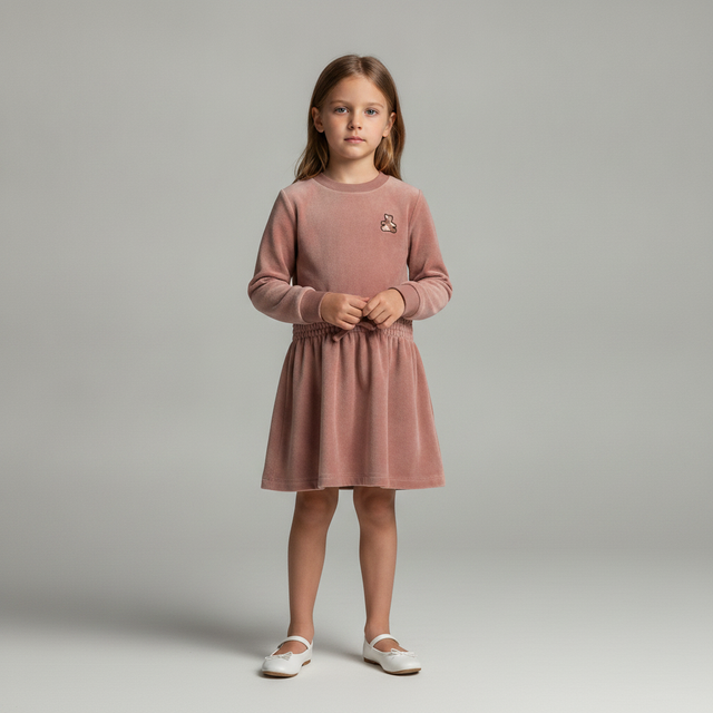 Velour Plaid Bear Dress — Pink