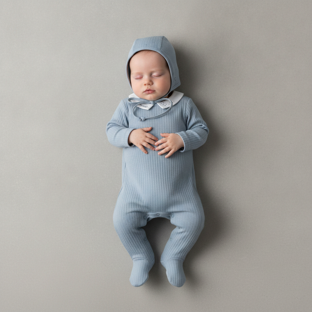 Baby Boy Footie & Bonnet — Floral Star Blue