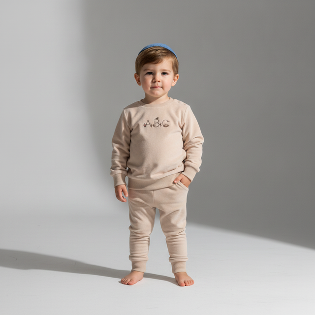 Baby & Toddler Boy 2-Piece Set — Embroidered ABC Tan