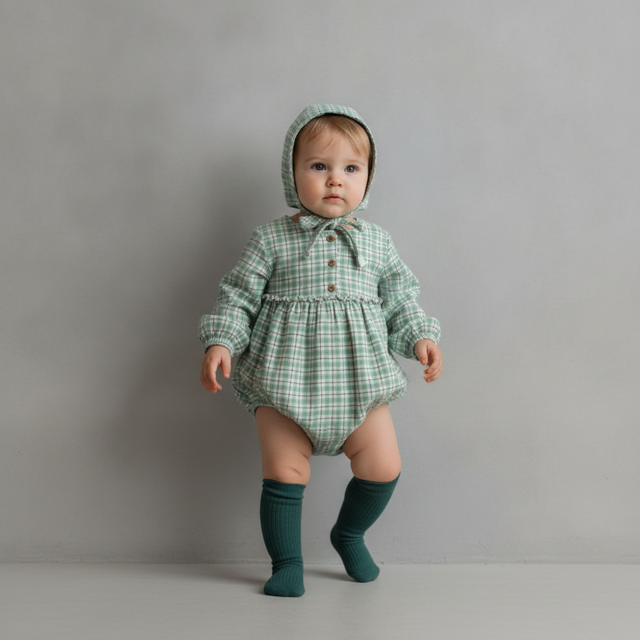 Baby Girl 3-Piece Plaid Bubble Set — Green