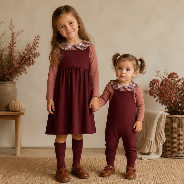 Girls Bodysuit & Overalls — French Terry Scottish Pink